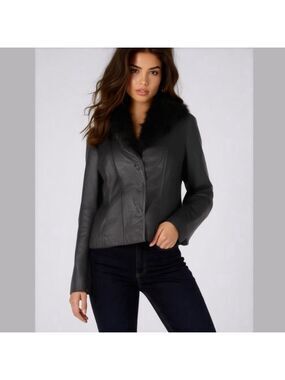 Maxima Wilson’s Leather Faux Fur Jacket Button Up XL Black